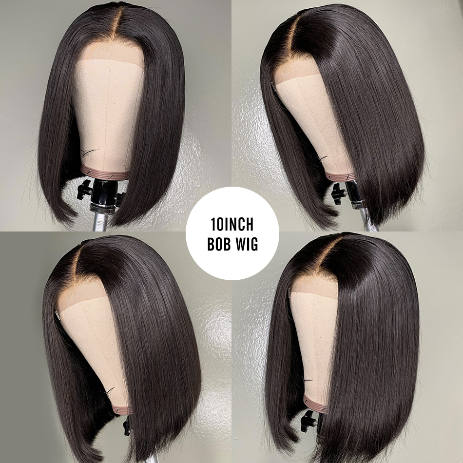 Short Bob Lace Front Brazilian Human Hair Wigs For Black Women Pre Plucked 13x4 Synthetic Straight HD Full Frontal Closure Wig