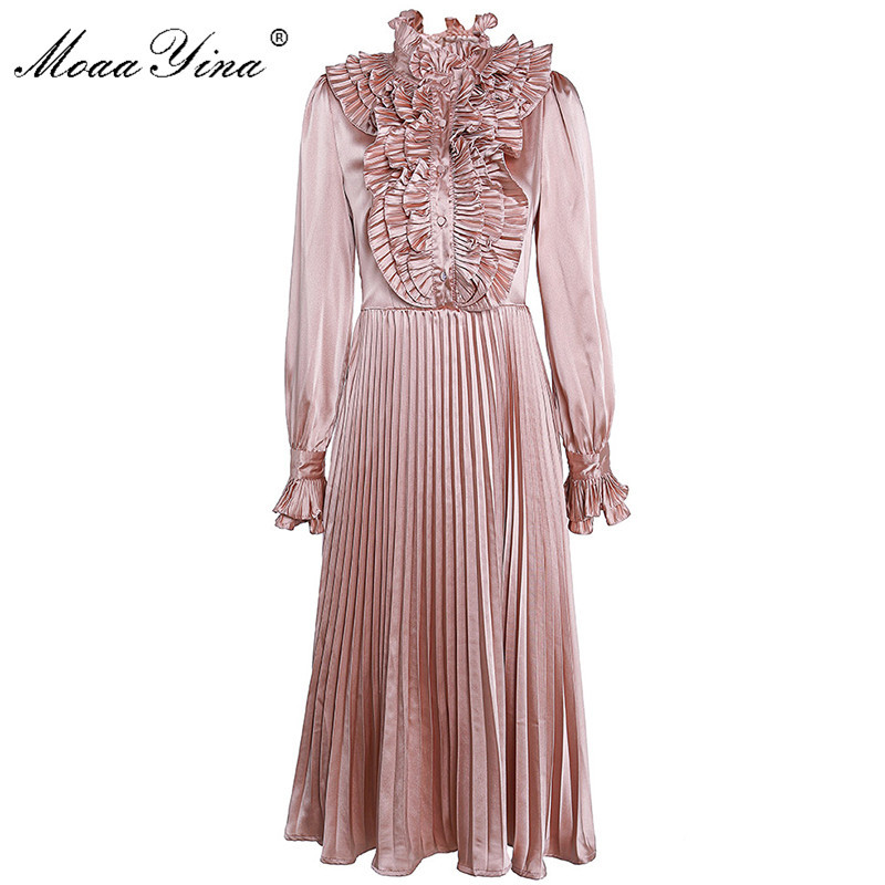 Fashion Designer dress Spring Autumn Women's Dress Long sleeve Ruffles Slim Elegant Pleated Dresses 210524, Pink
Fashion Designer dress Spring Autumn Women's Dress Long sleeve Ruffles Slim Elegant Pleated Dresses 210524, Pink