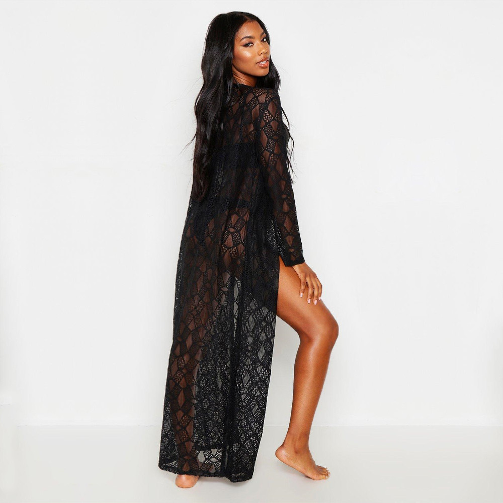 Long Lace Beach Cover up Robe de Plage Swimsuit Saida Praia longa Women Bathing suit cover Tunics for #Q974 210420