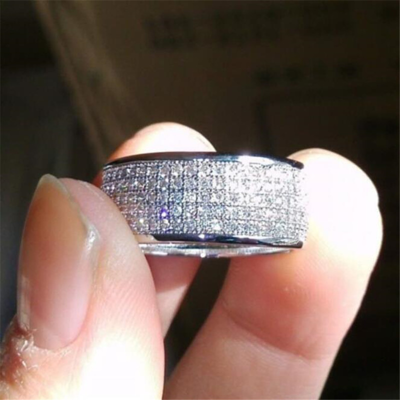 Size 5-10 Sparkling Wedding Rings Luxury Jewelry 10KT White Gold Fill Pave Sapphire CZ Diamond Gemstones Eternity Party Women Engagement Finger Ring G