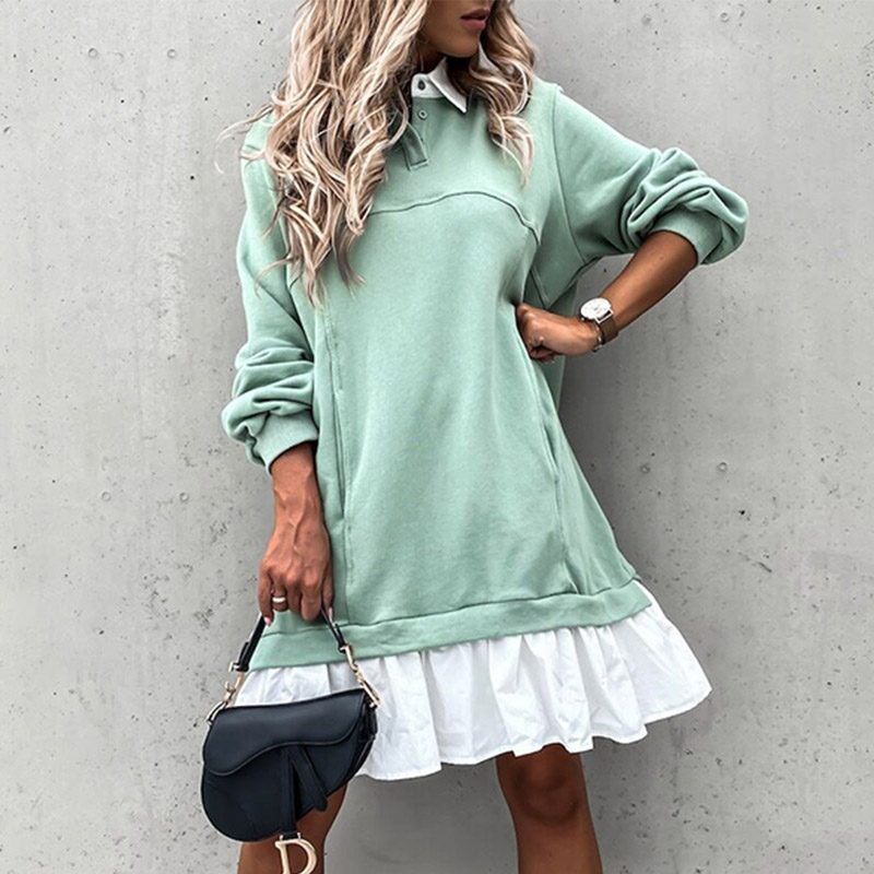 casual women patchwork ruffle mini dress elegant button turn-down collar loose dress 2021 autumn long sleeve lady party dresseshigh quality, Black;gray
casual women patchwork ruffle mini dress elegant button turn-down collar loose dress 2021 autumn long sleeve lady party dresseshigh quality, Black;gray