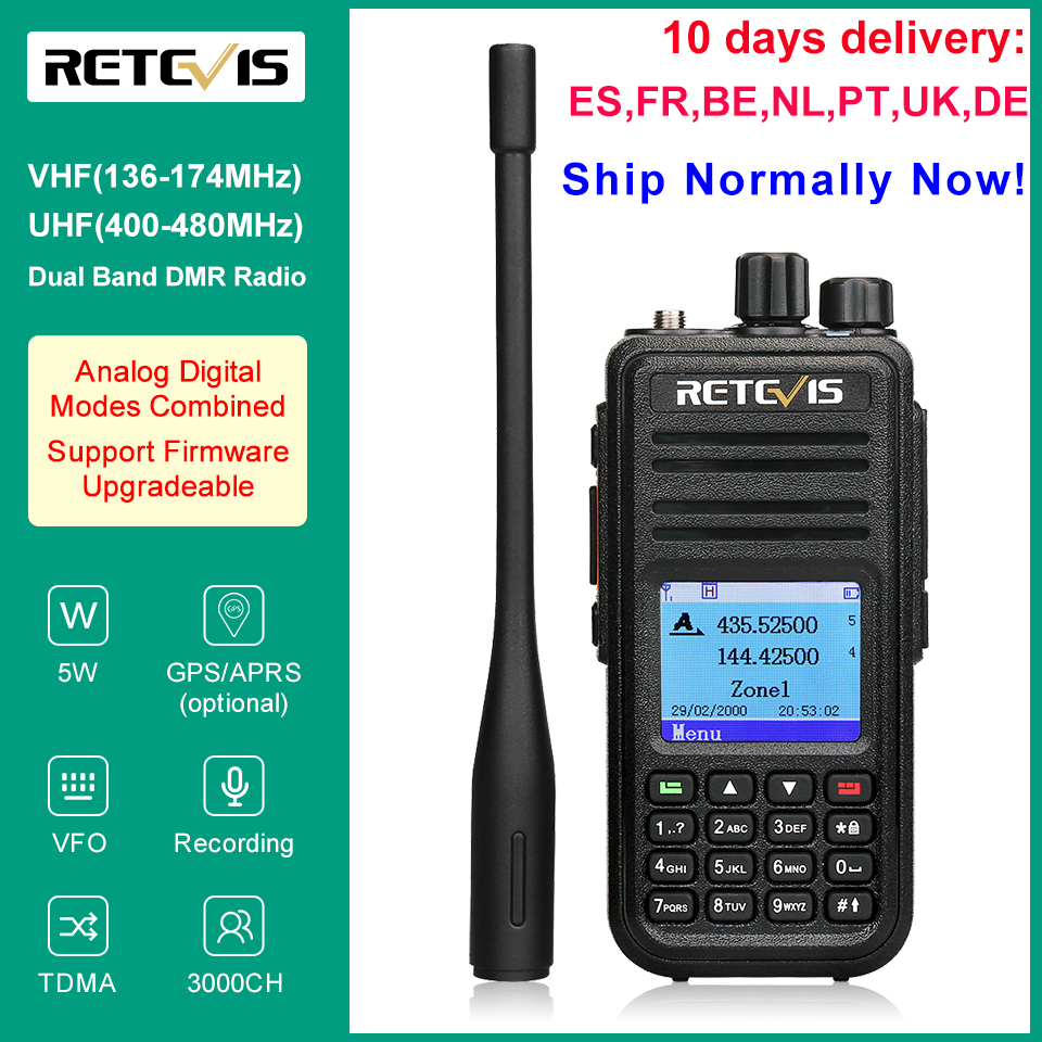 

Retevis RT3S DMR Digital Walkie Talkie Ham Radio Stations Amateur VHF UHF Dual Band VFO GPS APRS Dual Time Slot Promiscuous 5W
