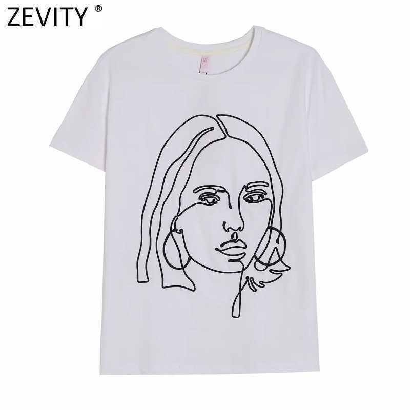 Zevity Women Simply Beauty Head Sculpture Appliques Casual Slim White T-shirt Female Chic Basic Knitting Summer Tops T692 210603, As pic t692fhdd
Zevity Women Simply Beauty Head Sculpture Appliques Casual Slim White T-shirt Female Chic Basic Knitting Summer Tops T692 210603, As pic t692fhdd