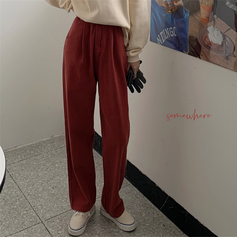 OL Elegant High Waist Straight Pants Women Spring Autumn Solid Work Washed Cotton Casual Female Trousers 210421