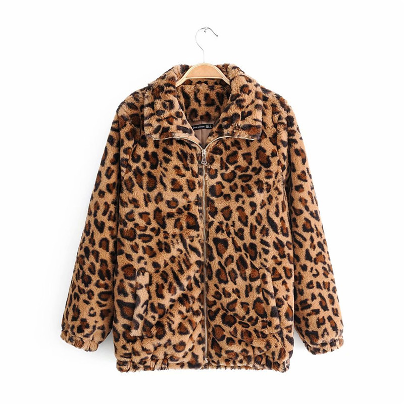 Evfer Women Vintage Leopard Print Winter Thick Jackets Female Fashion Animal Autumn Long Sleeve Zipper Loose Jacket Coats 210421