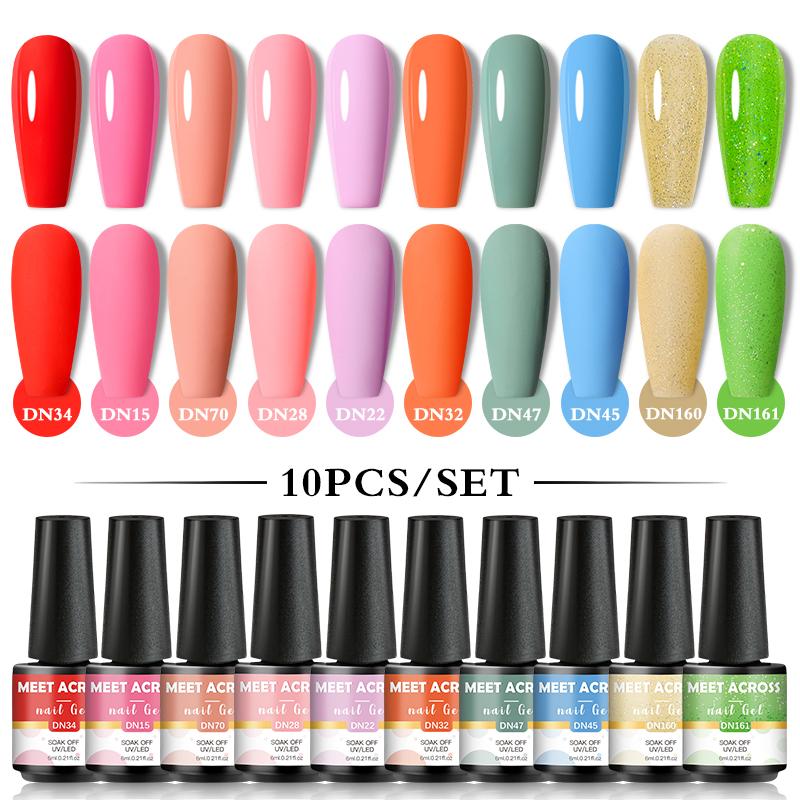 Nail Gel 10PCS/Set Polish Set 125 Colors Glitter Semi Permanent Hybrid Varnish Base Top Coat Soak Off UV LED Art