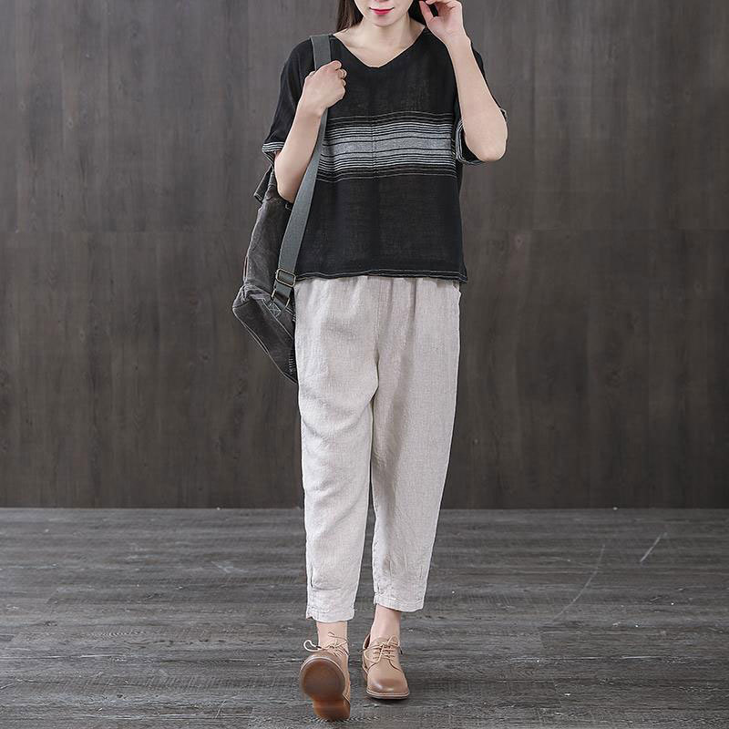 Arrival Summer Women Pants Plus Size Loose Thin cotton linen Ankle-length Elastic Waist Casual Harem D46 210512