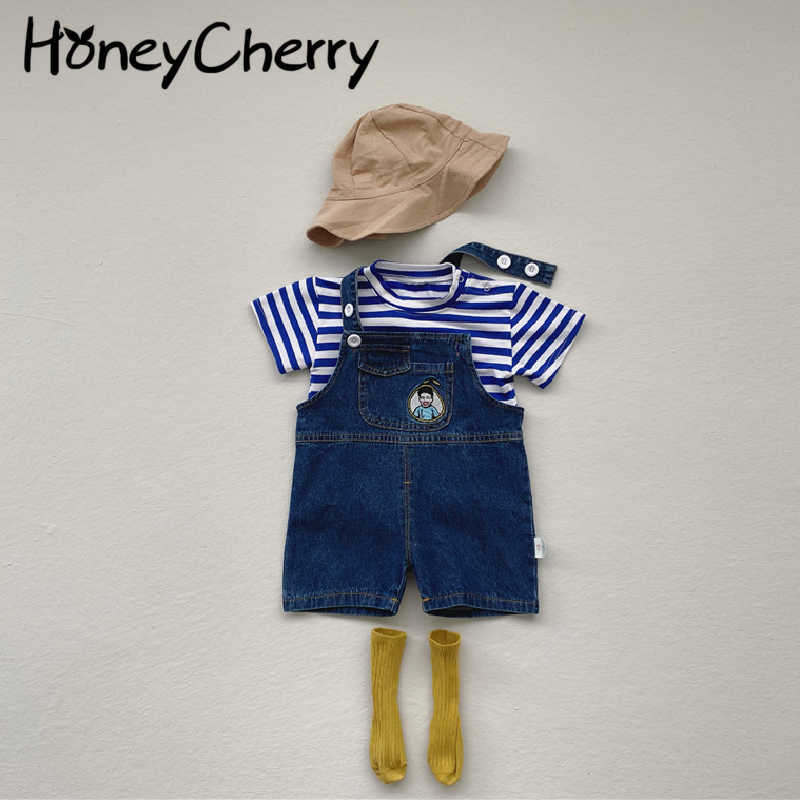 Summer baby girl set baby striped short sleeved top denim straps shorts two suit baby girl outfit 210701, Blue
Summer baby girl set baby striped short sleeved top denim straps shorts two suit baby girl outfit 210701, Blue