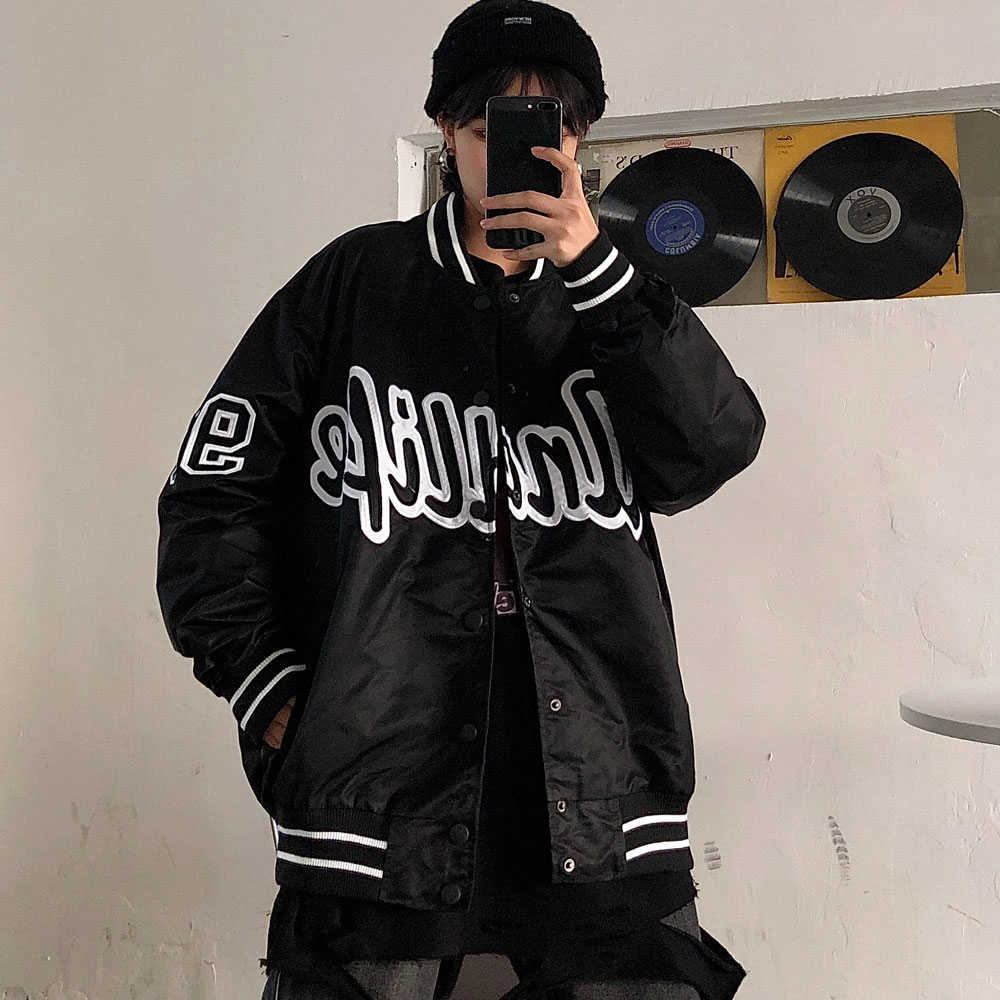 Men's Varsity Bomber Jackets Embroidery Letters Oversized Hip Hop Streetwear Casual Baseball Uniform Coats Vintage Male Clothing 210818