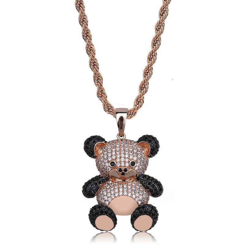 Cute Cartoon Panda Jewelry Pendant with Color Zircon Men's and Women's Universal Hip-hop Necklace