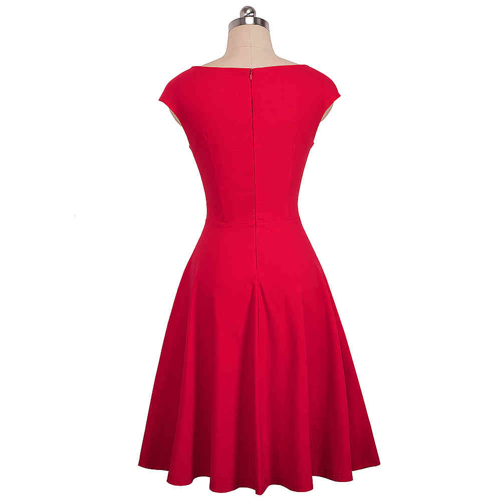 Nice-forever Vintage Solid Color Elegant Dresses with Cap Sleeve A-Line Pinup Women Flare Swing Dress A067 210409