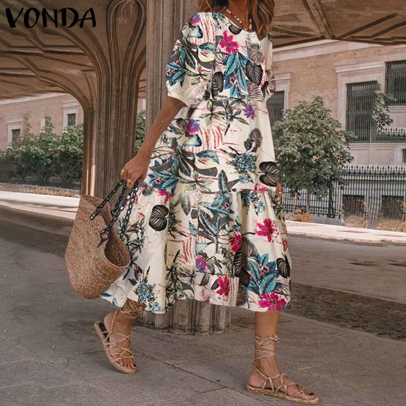 Summer Midi Dress Womens Party Dress Bohemian Short Sleeve Sundress Floral Printed Dress VONDA Casual Robe Femme Plus Size, Navy
Summer Midi Dress Womens Party Dress Bohemian Short Sleeve Sundress Floral Printed Dress VONDA Casual Robe Femme Plus Size, Navy