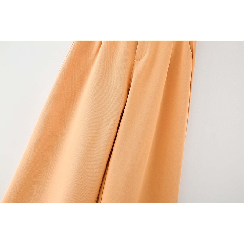 elegant women straight trousers fashion ladies stylish wide leg pants causal female solid orange girl chic 210430
