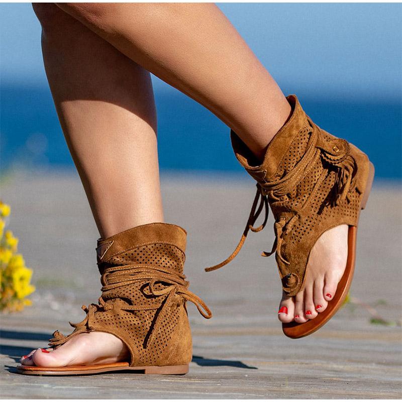 Sandals Retro Women's 2021 Gladiator Ladies Clip Toe Vintage Boots Casual Tassel Rome Fashion Summer Woman Shoes Female