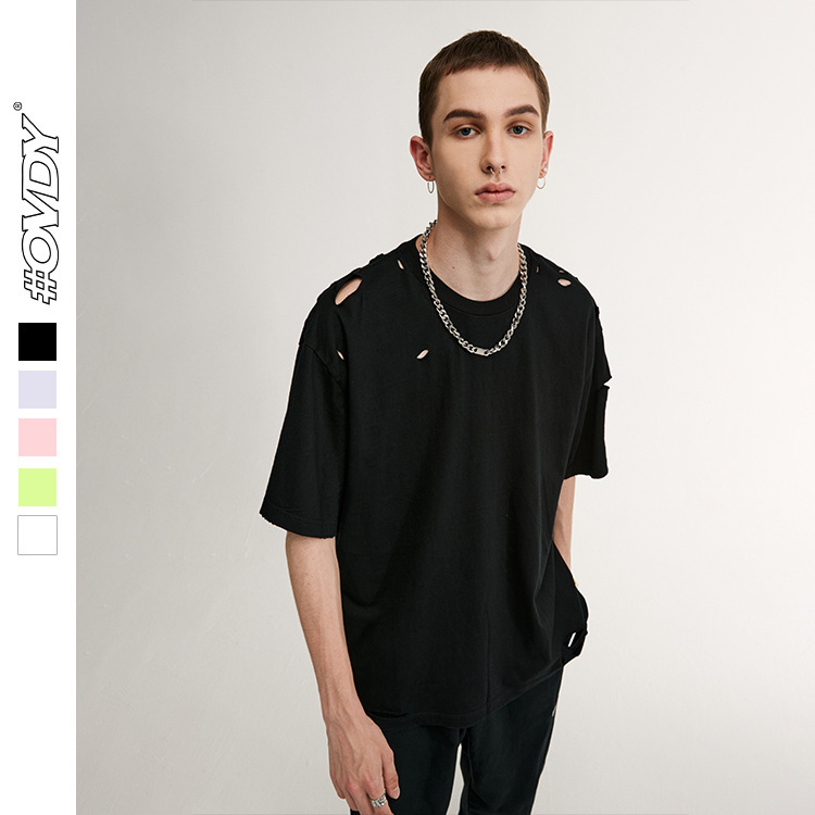wxwovdy men's summer new street fashion brand ins personalized high street hole drop shoulder loose solid color t-shirt short sve, White;black
wxwovdy men's summer new street fashion brand ins personalized high street hole drop shoulder loose solid color t-shirt short sve, White;black