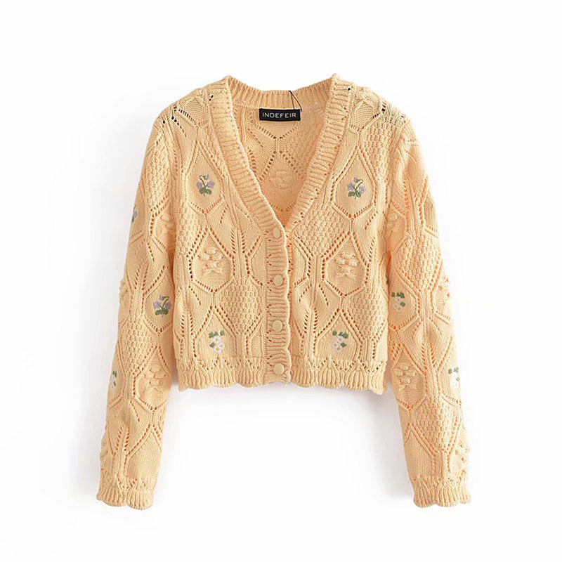 Women Flower Embroidered Knitted Jacket Spring Casual Girls Sweet Single Breasted Cardigan Coat knit Tops 210521