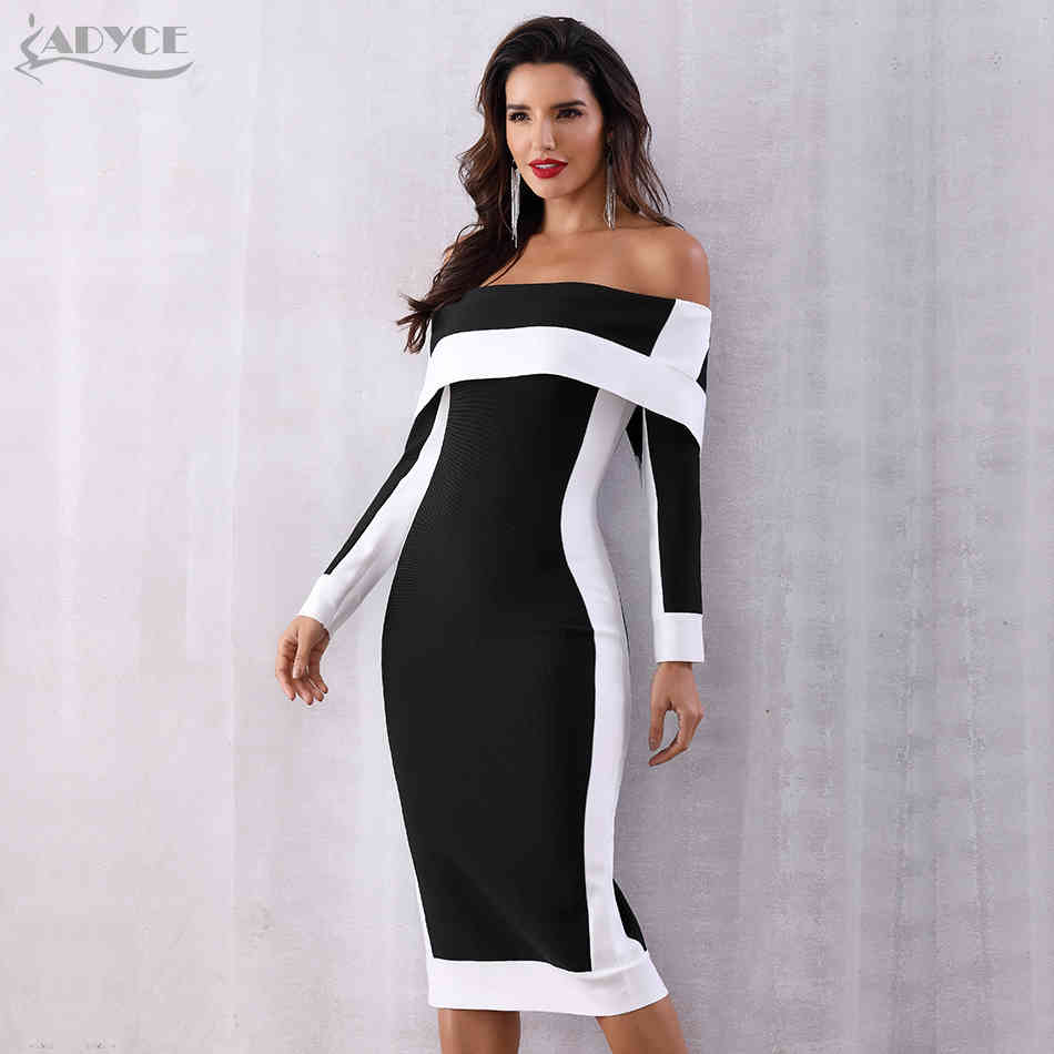 Sexy Winter Bodycon Bandage Dress Women Vestidos Long Sleeve Off Shoulder Club Celebrity Runway Party 210423