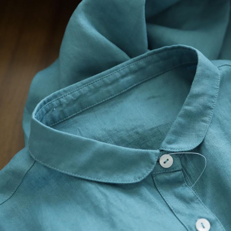 Pure Linen Long-sleeved Dress Aging Doll Collar Spring And Autumn Cotton Women's Shirt Long 277 Casual Dresses
