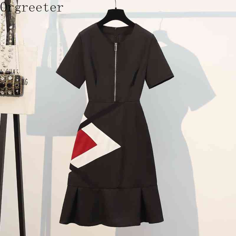 Plus size Women Dress Summer Office Ladies O-neck Shirt for Zipper Deco Patchwork Mermaid es Vestidos 210525, Black
Plus size Women Dress Summer Office Ladies O-neck Shirt for Zipper Deco Patchwork Mermaid es Vestidos 210525, Black