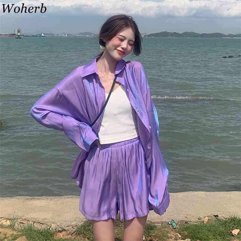 Summer Casual 2 Pieces Set Long Sleeve Shirt Blouse + Wide Leg Shorts Women Korean Solid All Match Sun Protection Clothes 210519, White
Summer Casual 2 Pieces Set Long Sleeve Shirt Blouse + Wide Leg Shorts Women Korean Solid All Match Sun Protection Clothes 210519, White