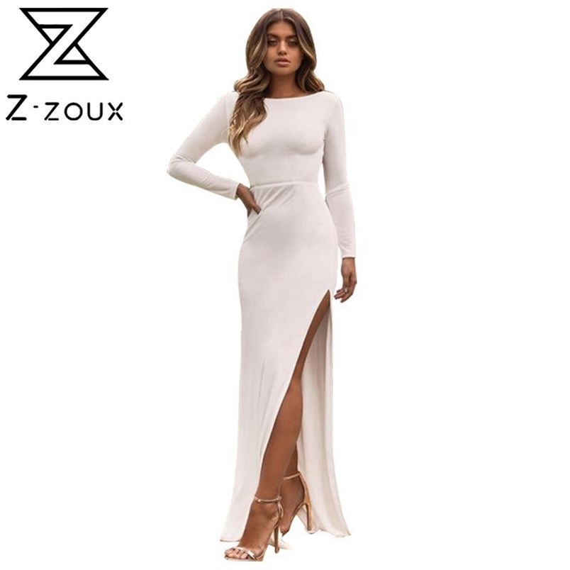 Women Dress Temperament Ladies es Backless Split Long Sleeve Vintage Plus Size Sexy es Autumn Winter 210513