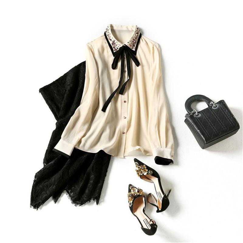 Women's Blouses & Shirts Runway Designer Luxury Diamonds Collar 100% Real Silk Blouse Women Elegant Long Sleeve Shirt Office Lady Party Blus, White
Women's Blouses & Shirts Runway Designer Luxury Diamonds Collar 100% Real Silk Blouse Women Elegant Long Sleeve Shirt Office Lady Party Blus, White