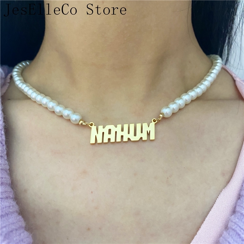 Pearl necklace Custom Letter Friendship Name Necklace Cuban chain Personalized Gift