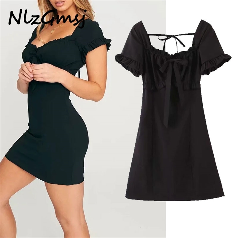 Dres Casual Chic Black Backless Mini Vintage Style Puff Sleeve Bow es Summer Vestido De Mujer 210628, As picture
Dres Casual Chic Black Backless Mini Vintage Style Puff Sleeve Bow es Summer Vestido De Mujer 210628, As picture