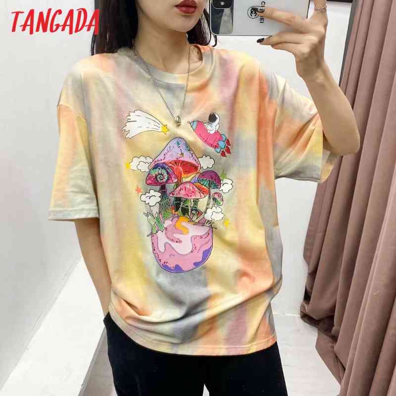 Women Tie Dye Print Oversized T Short Sleeve O Neck Tees Ladies Casual Tee Shirt Street Wear Top 2R39 210416
