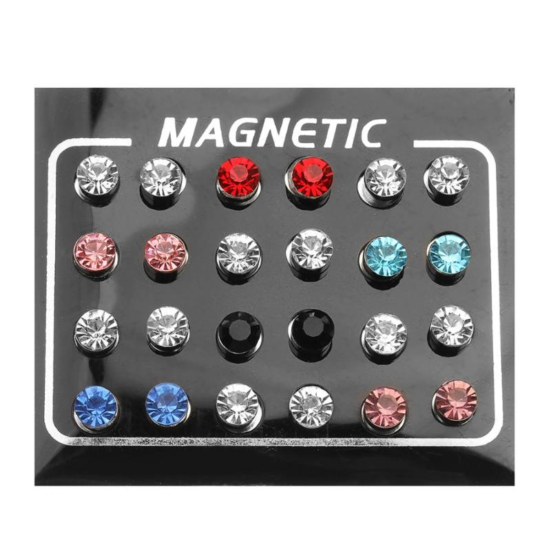 Fashioh Stainless Steel No Piercing Magnetic Stud Earrings For Women Men MixcolorWhite Crystal Earring Ear Jewelry