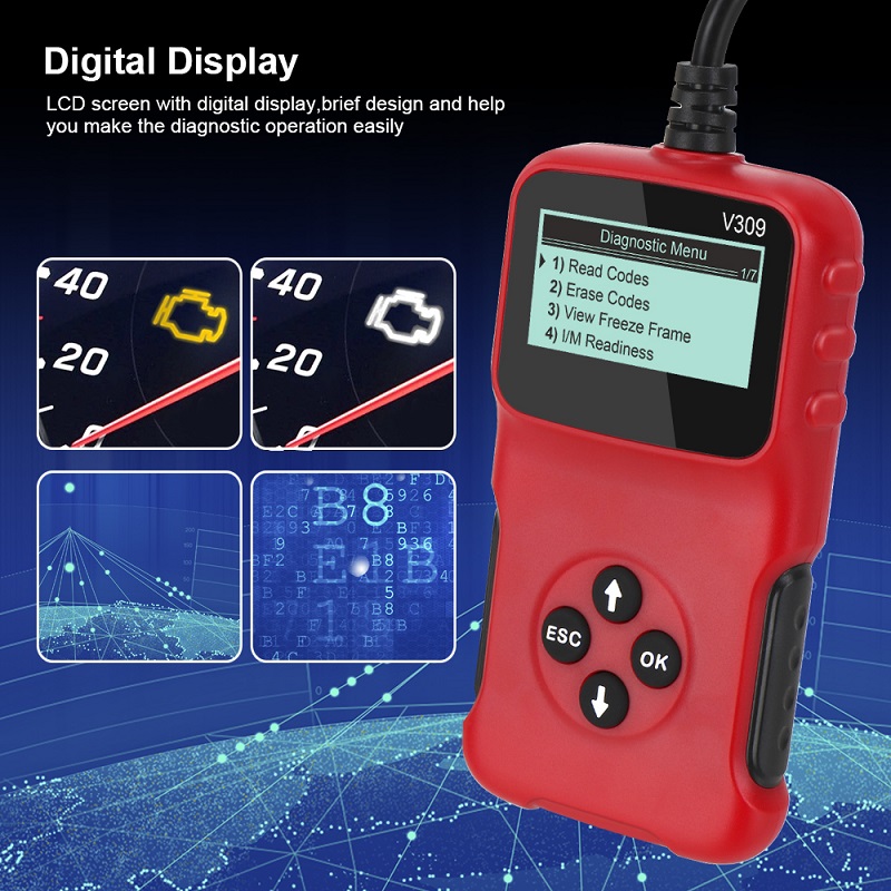 8-15.5V Multiple Languages V309 Car Fault Diagnostic Scanner OBD OBD2 ELM327 Code Reader Check Tool