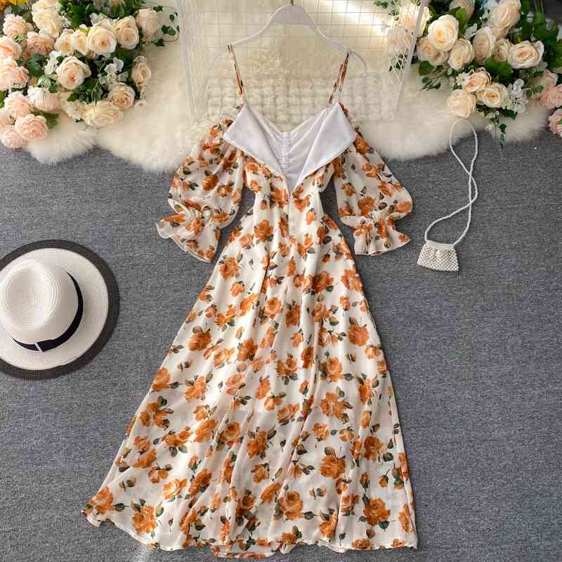 Women Seaside Ins Sweet Ruffled V Neck Elegant Dress Lady Sexy Vestidos De Fiesta M256 210527
