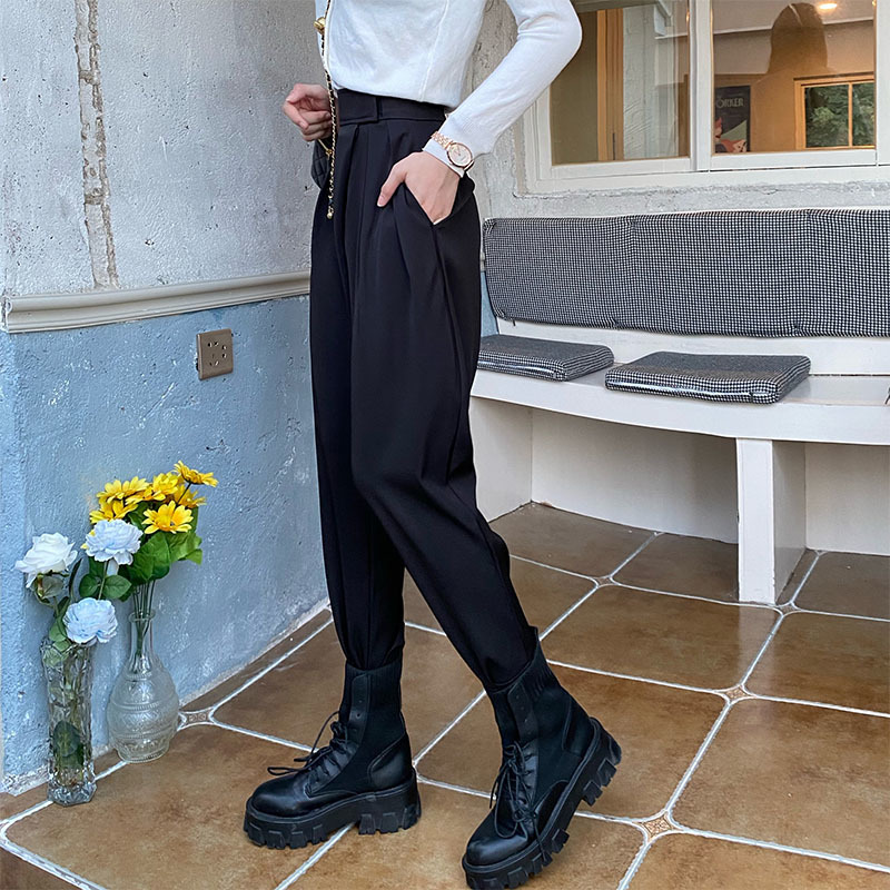 Plus Size S-4XL OL Minimalist High Waist Wide Leg Pants Women Spring Autumn Work Wear Solid Suit Trousers 210421