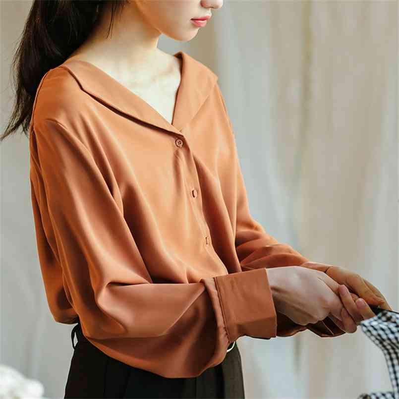 spring solid Vintage Shirt female Oversize Tops Women Long sleeve Girls Blouse Plus Size chiffon Blouses femme Blusas 210423