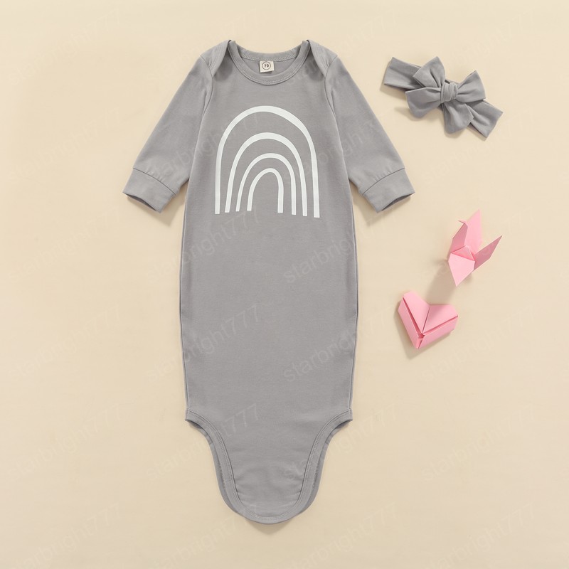4 Colors Newborn Baby Girls Boys Sleeping Bags Turban 2pcs Outfits 0-6M Rainbow Printed Long Sleeve Blanket Sleeping Bag