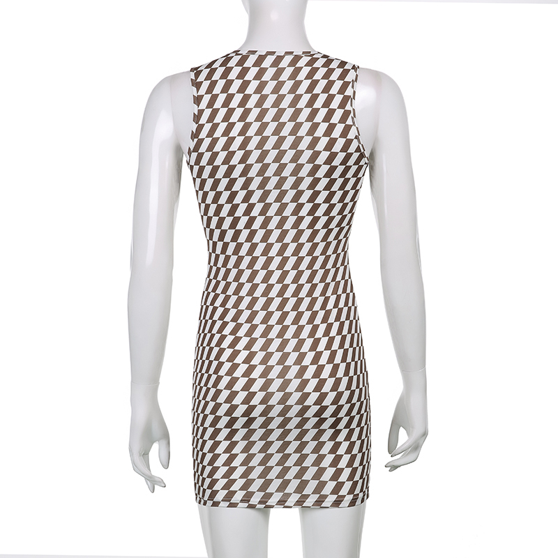 Vintage Plaid Summer Y2k Mini Dresses Sexy Women Argyle Sleeveless Bodycon Casual Skinny Short Party Tank Dress Streetwear 210510