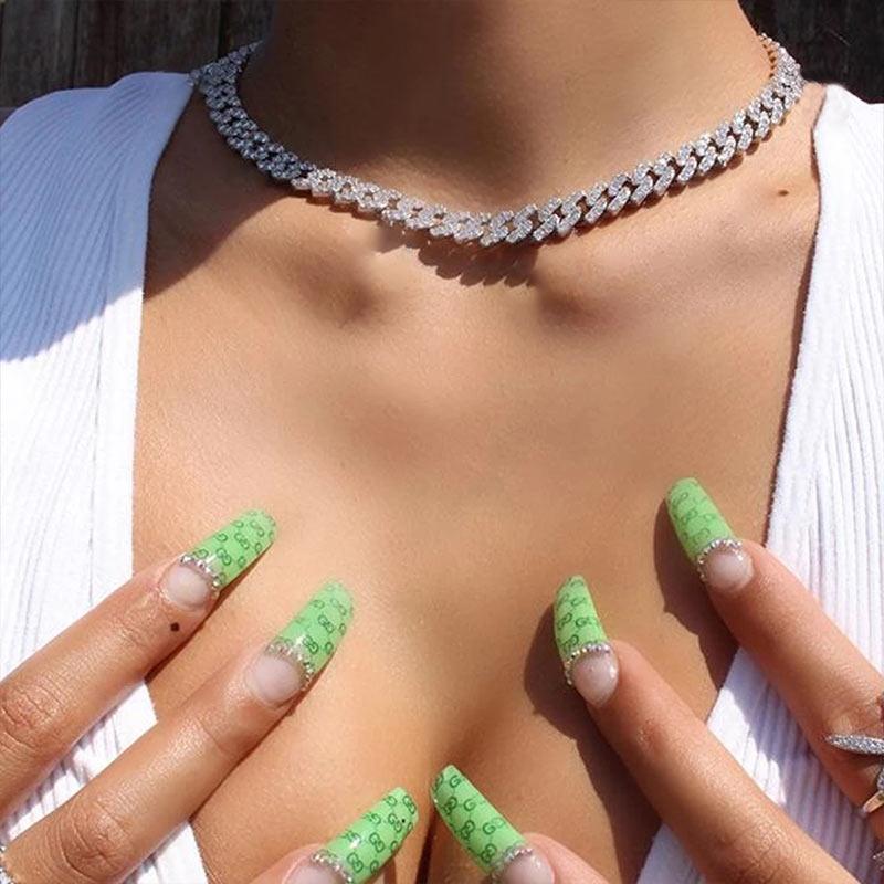 Fashion 15mm Cuban Link Chains Necklace For Women Men Hip Hop Jewelry Bling Iced Out Full Rhinestone Rapper Choker Necklaces