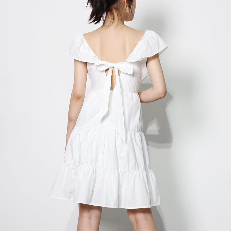 Ruffle Patchwork Summer Dress For Women Square Collar Short Sleeve High Waist Solid Dresses Female Fashion 210520