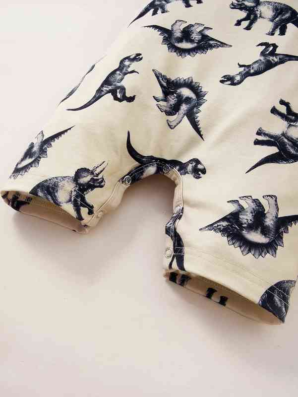 Baby Dinosaur Print Contrast Binding Romper SHE