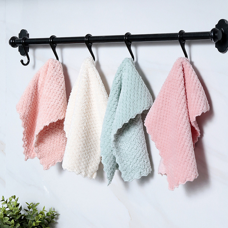 Super Absorbent Anti-grease Pineapple Plaid Washing Dish Towel Multi-function Kitchen Supplies Coral Velvet Wiping Rags