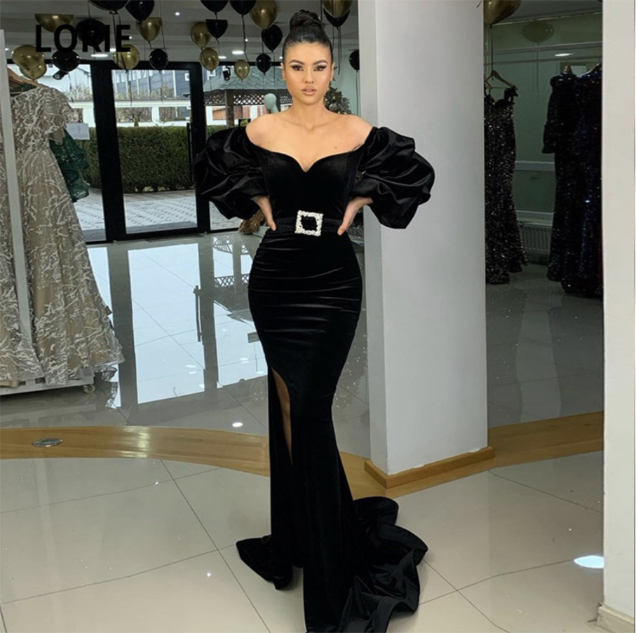 Arabic Evening Dresses Black off Shoulder Long Puffy Sleeves Velvet Mermaid Prom Gown Party Dress abendkleider 2021, Coral
Arabic Evening Dresses Black off Shoulder Long Puffy Sleeves Velvet Mermaid Prom Gown Party Dress abendkleider 2021, Coral
