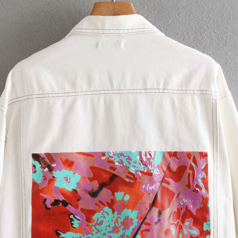 Bright Line Beige Loose Women's Denim Jacket Harajuku Korean Printed Fashion Long-sleeved Single-breasted Chic Female Coat Tops 210507