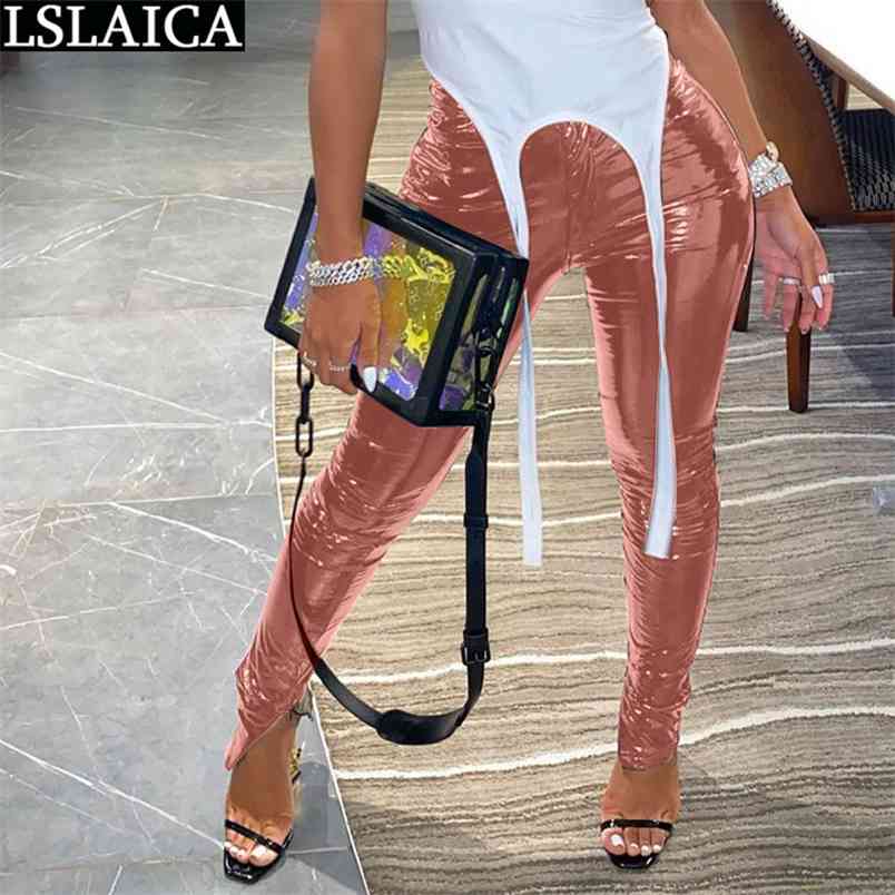 Fashion Pu Leather Trousers Solid Color Plush and Thicken Autumn Winter Woman Pants Casual High Waist Streetwear Pontalon Femme 210515