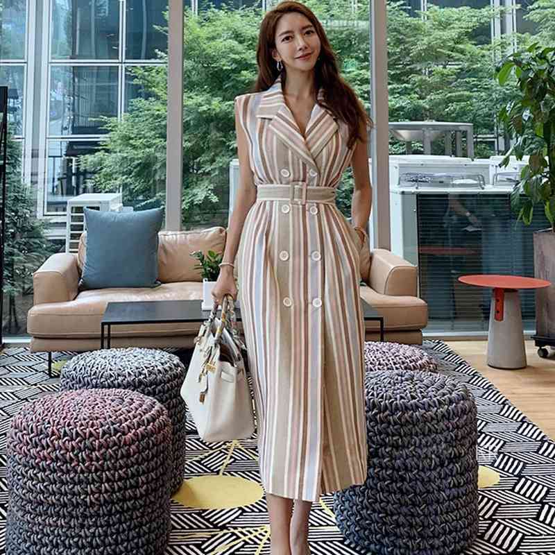 Women Summer Dress Sleeveless High Waist Striped Single-breasted Korea Ladies Office Chic Long Dresses Vestidos 210520, Photo color
Women Summer Dress Sleeveless High Waist Striped Single-breasted Korea Ladies Office Chic Long Dresses Vestidos 210520, Photo color