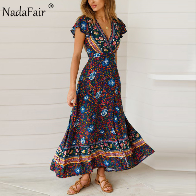 Nadafair Vintage Floral Maxi Dresses Elegant Beach Sash Sexy V Neck Split Print Tunic Long Summer Boho Dress Women Vestidos, Sky blue
Nadafair Vintage Floral Maxi Dresses Elegant Beach Sash Sexy V Neck Split Print Tunic Long Summer Boho Dress Women Vestidos, Sky blue