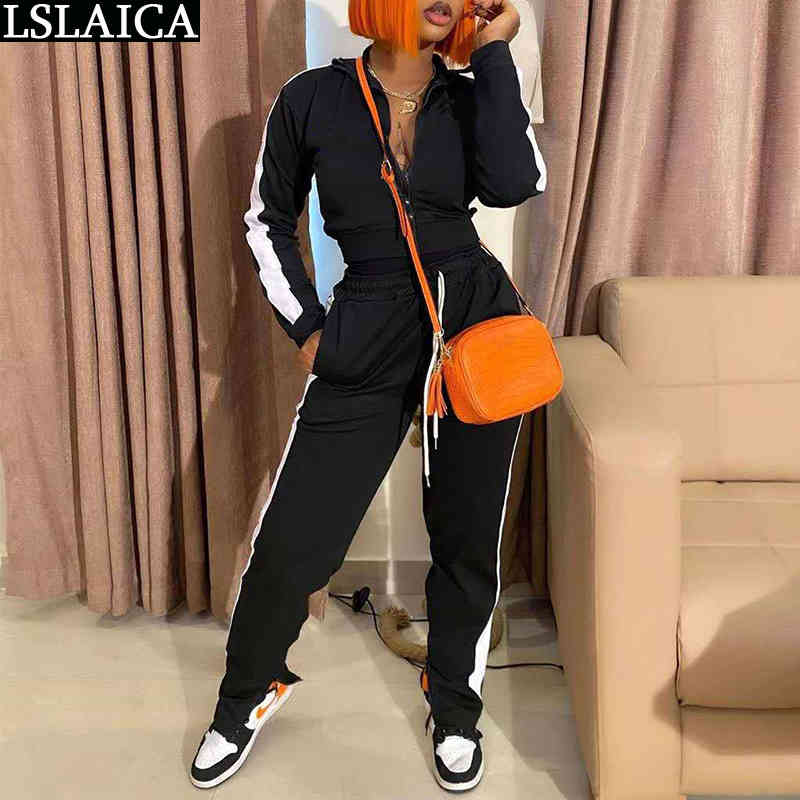 2 Piece Set Fall Clothes for Women Solid Long Sleeve Crop Top Drawstring Pants Sets Casual Sportswear Outfits Fashion Tracksuit 210520
