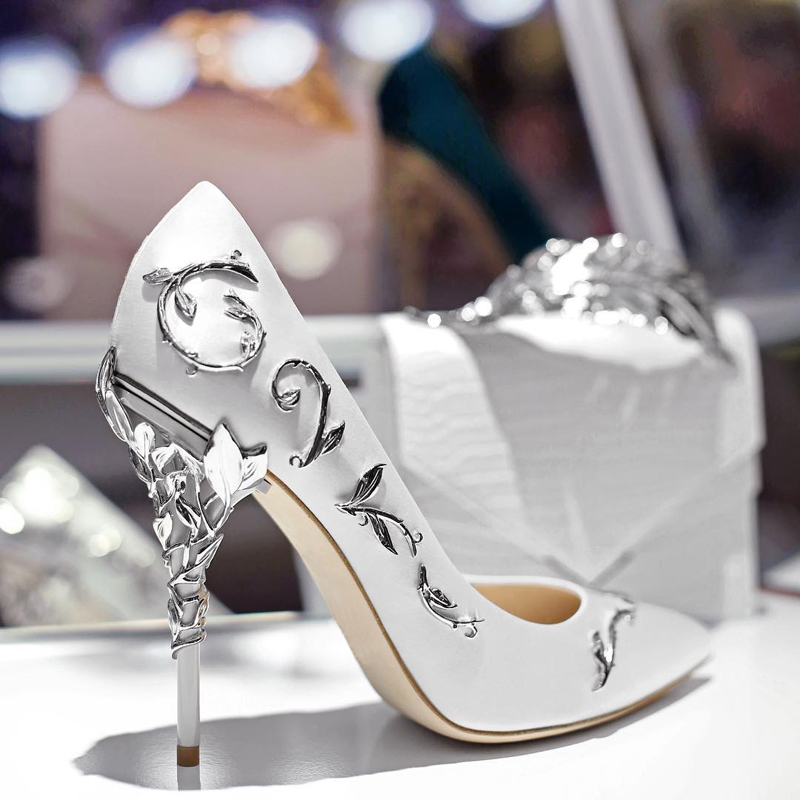 Teahoo y Women Pumps Pointed Toe Flower Heel Wedding Shoes Women Elegant Silk n High Heels Ladies Pumps 210330