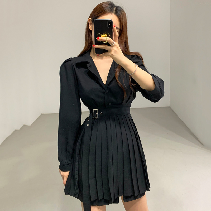 Spring Chic Two Piece Set Turn Down Collar Single Breasted Blouse + High Waist Pleated Skirts French Style Women Suit 210422