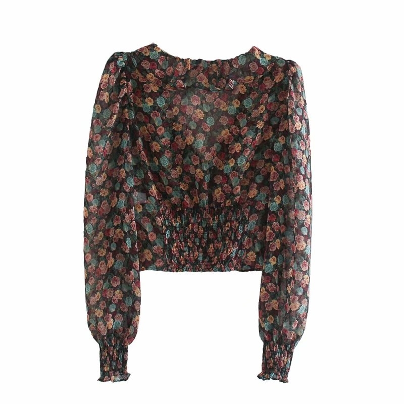 sweet ruffle collar women short shirts summer fashion flower print blouses sexy casual female shirt slim girls blouse 210430