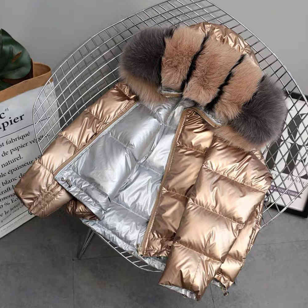 Women Winter Jacket Women Loose Short Down Coat Real Fur Coat Natural Fur Collar Duck Down Jacket Thick Warm Down Parka 210518